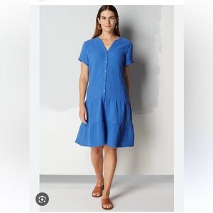 J.Jill NWT Cotton Gauze Tiered Short Sleeve Summer Dress Size 2X